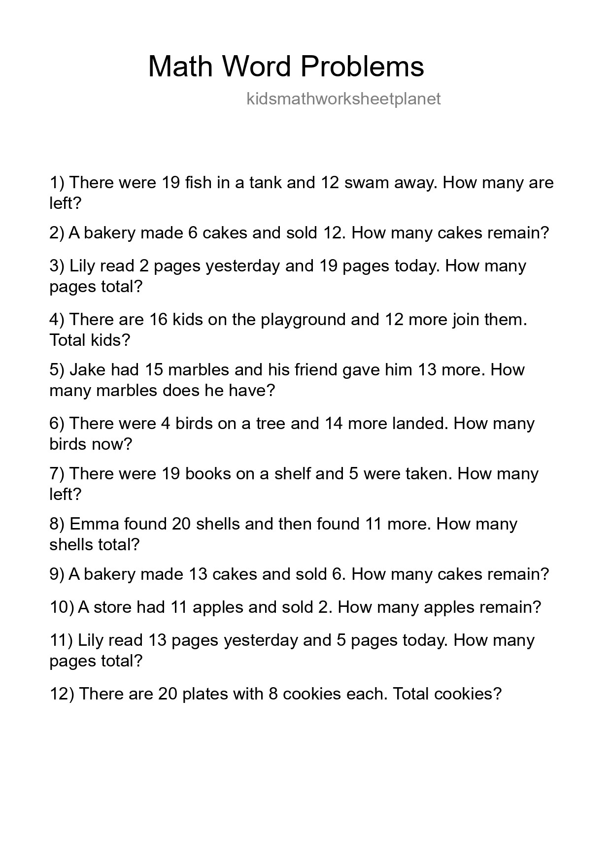 Math Word Problem Worksheet