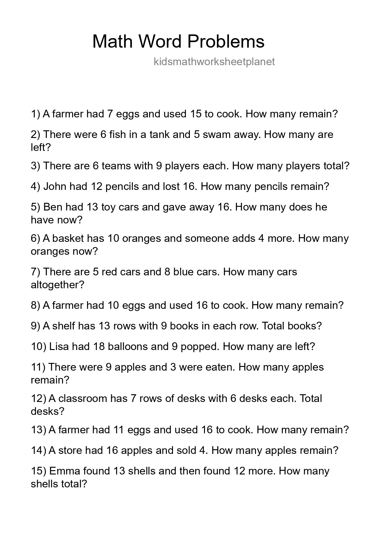 Math Word Problem Worksheet