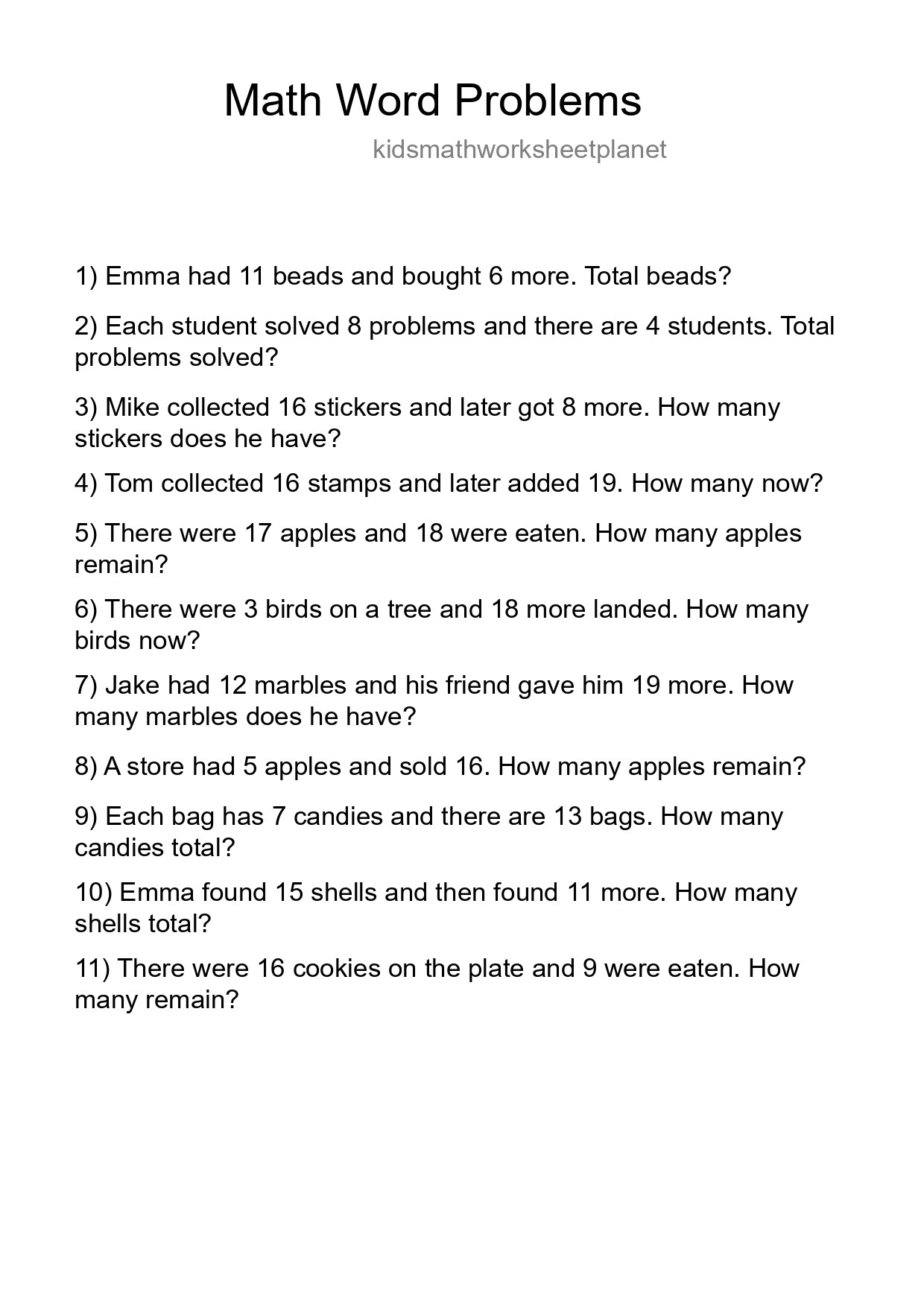 Math Word Problem Worksheet
