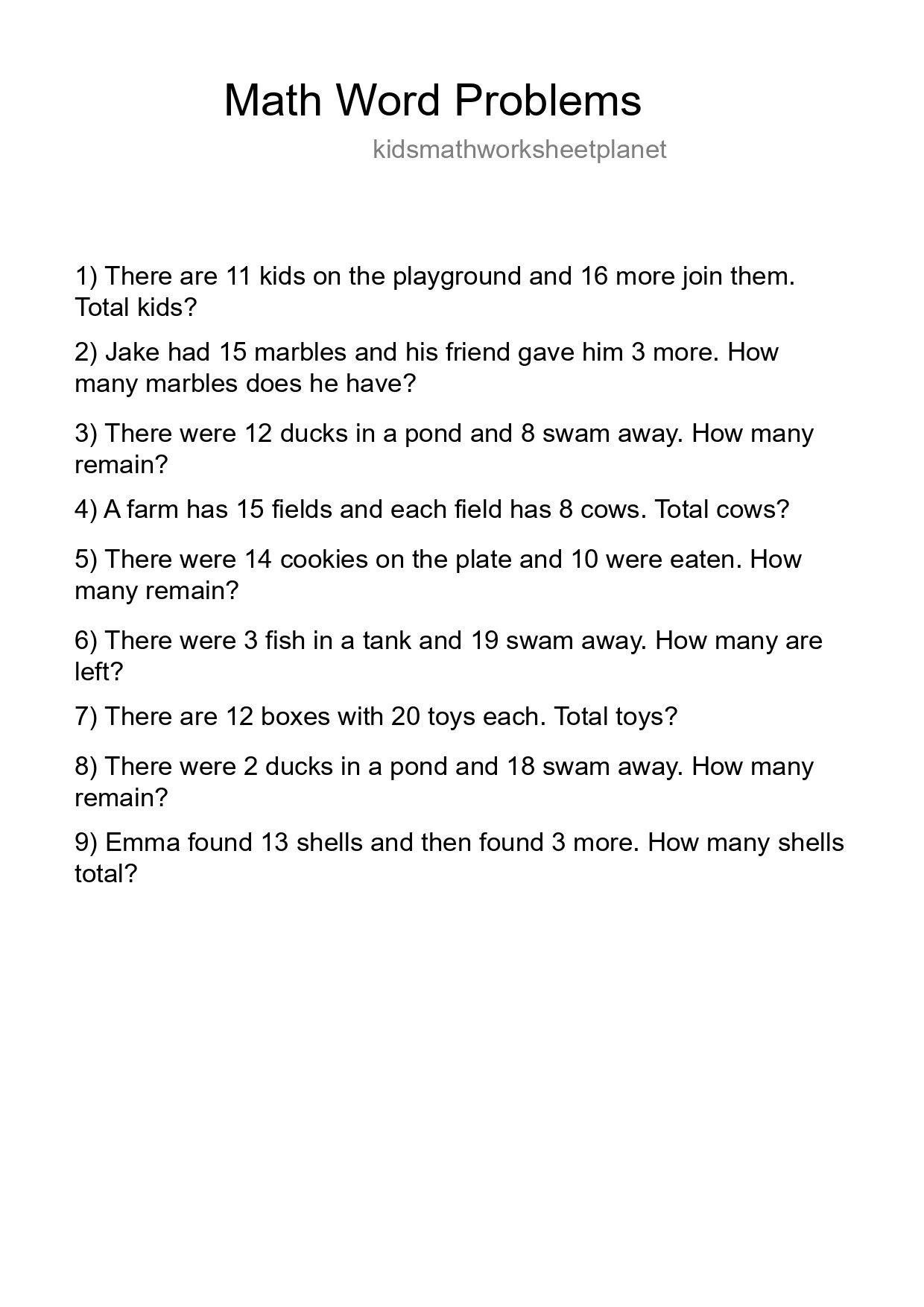 Math Word Problem Worksheet