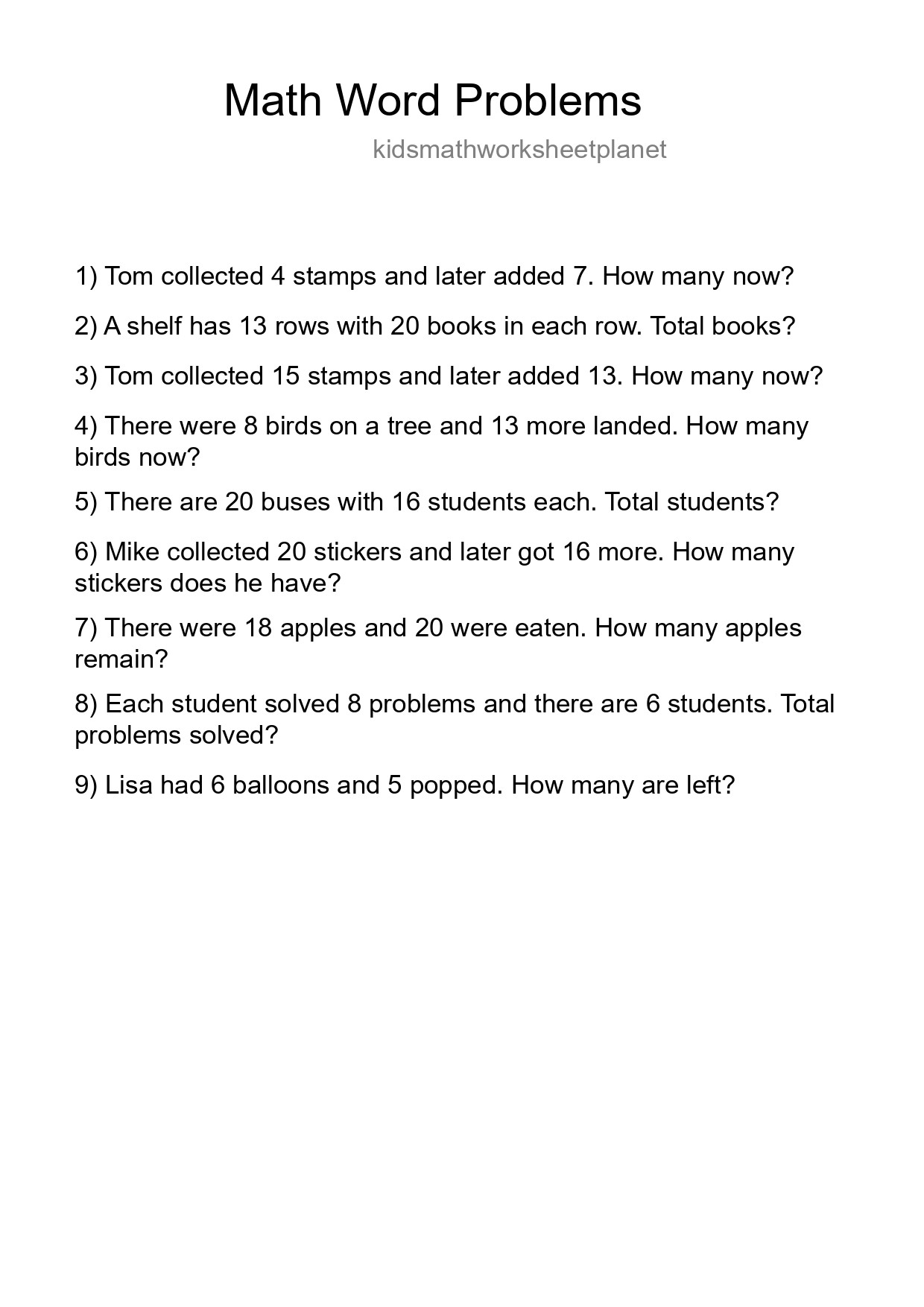 Math Word Problem Worksheet