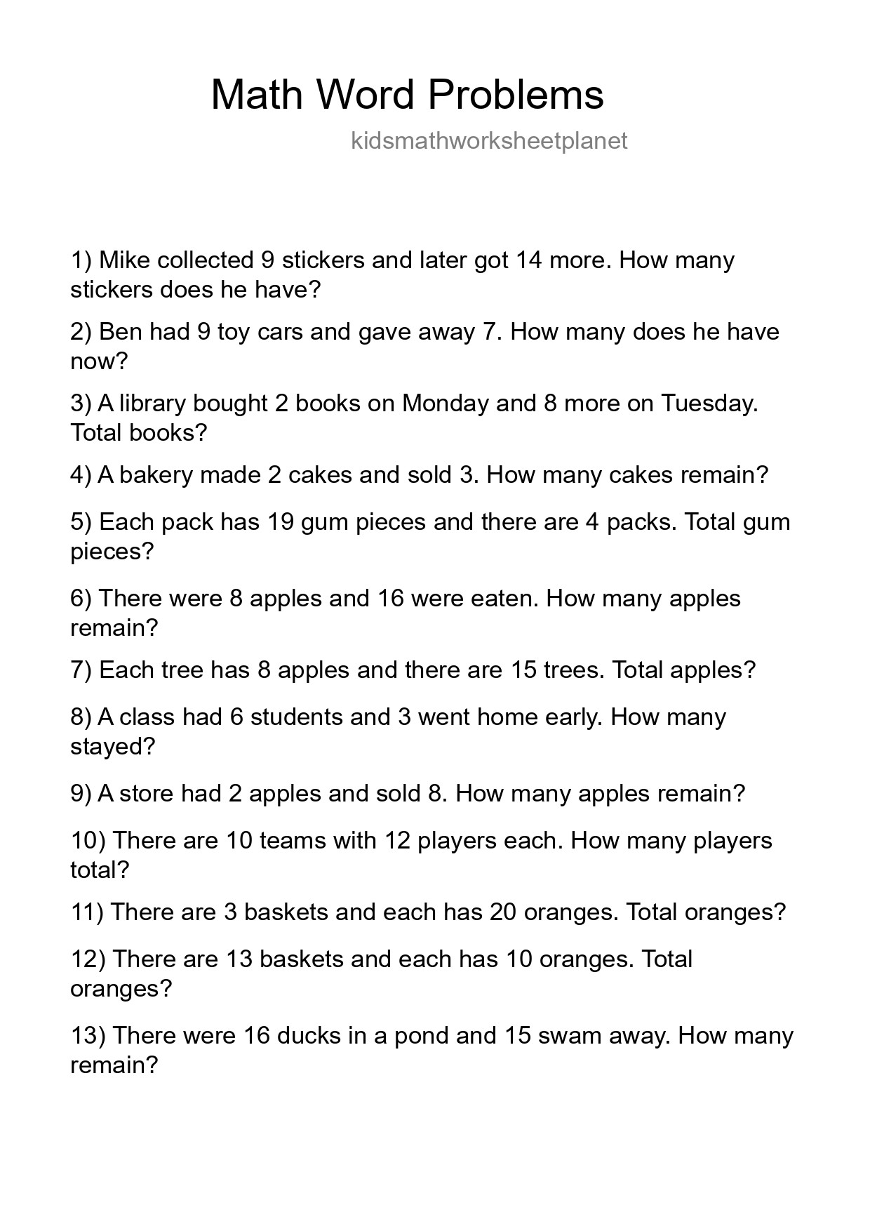 Math Word Problem Worksheet
