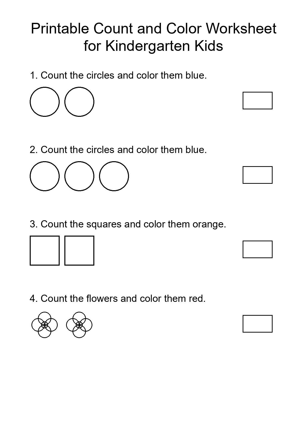 Printable Count and Color Worksheet for Kindergarten Kids