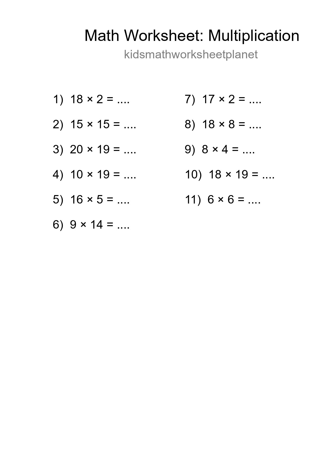 Printable Free 11 Multiplication Math Worksheet For Grade 2 - Part 139