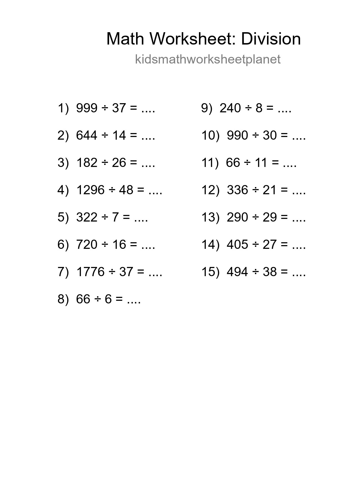 Printable Free 15 Division Math Worksheet For Grade 2 - Part 224