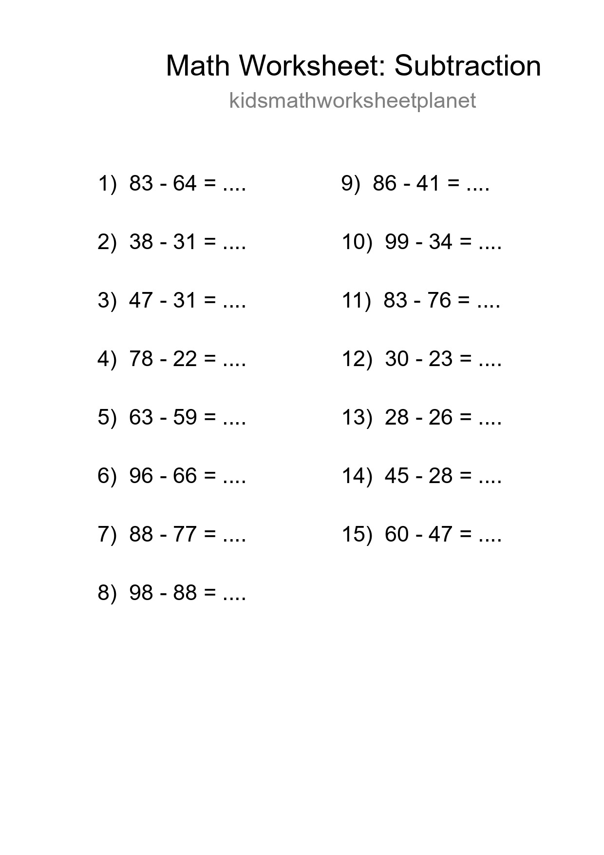 Printable Free 15 Subtraction Math Worksheet For Grade 3 - Part 239