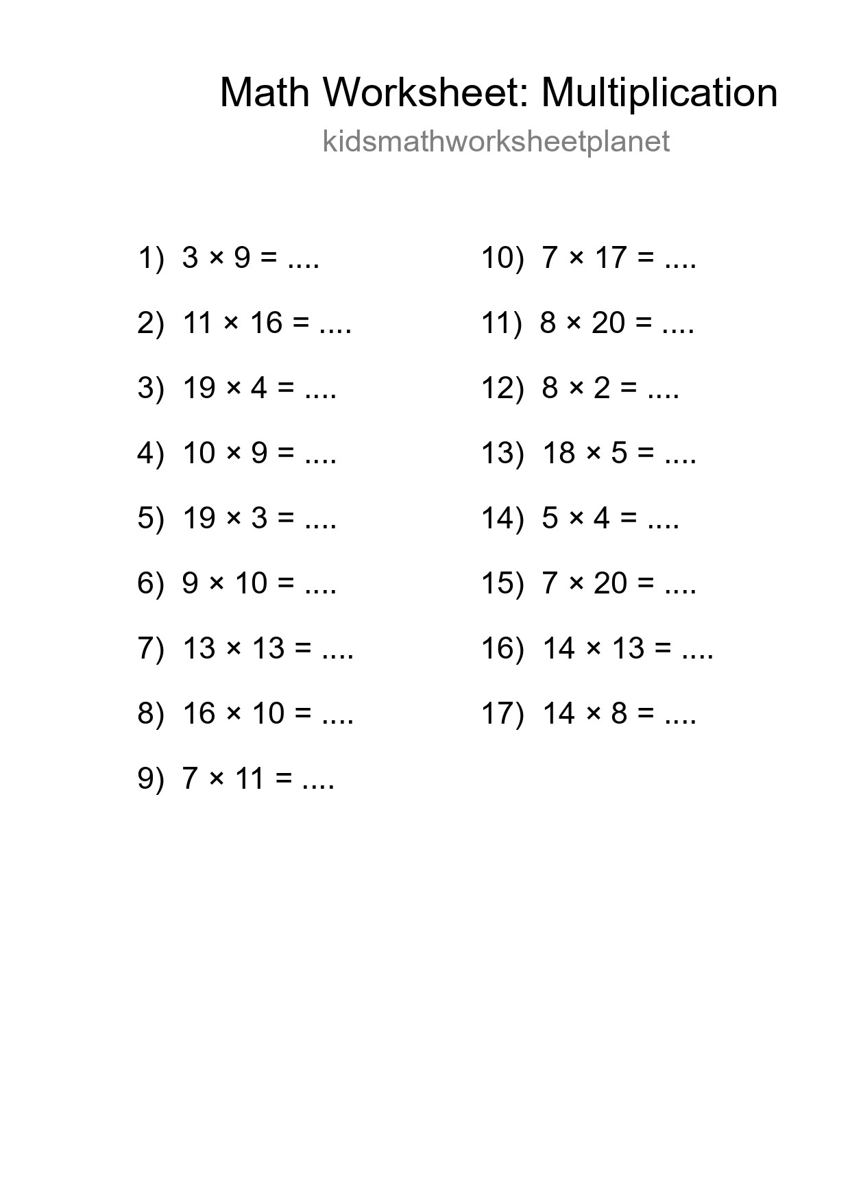 Printable Free 17 Multiplication Math Worksheet For Grade 2 - Part 194