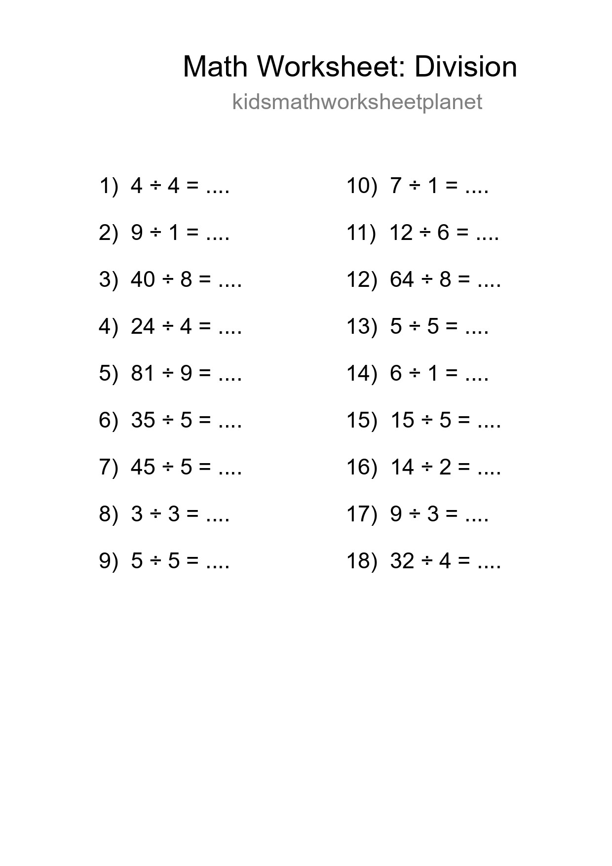 Printable Free 18 Division Math Worksheet For Grade 1 - Part 81