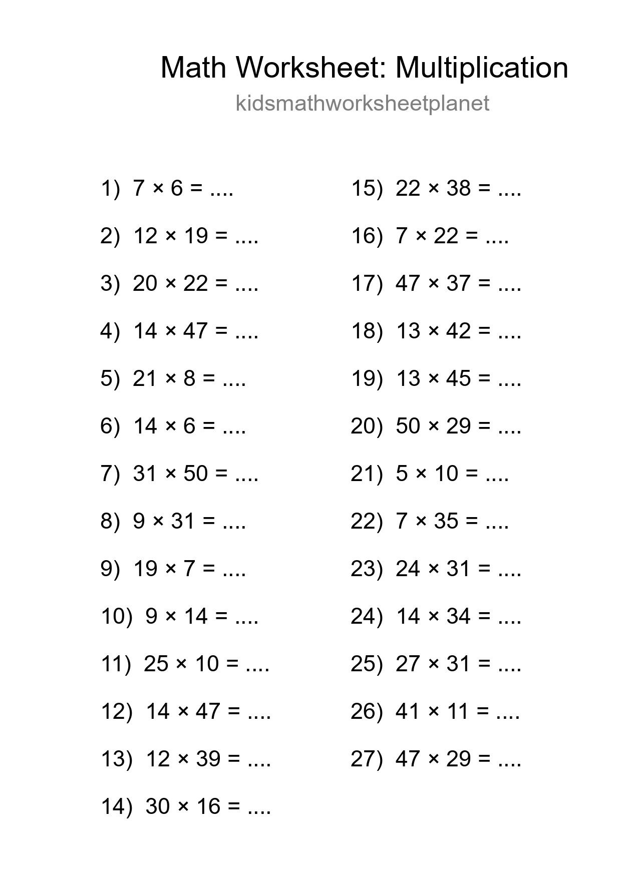 Printable Free 27 Multiplication Math Worksheet For Grade 2 - Part 117