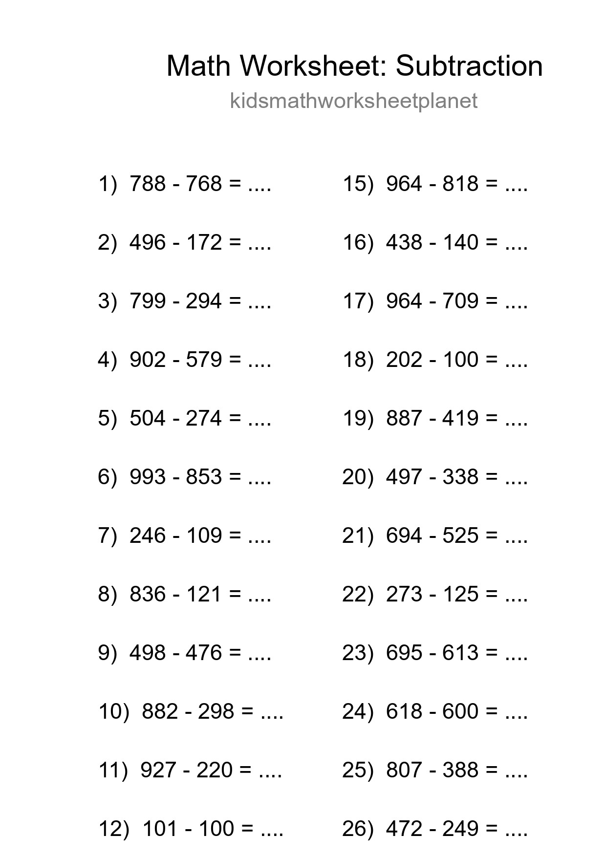 Printable Free 27 Subtraction Math Worksheet For Grade 5 - Part 184